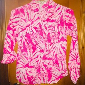 Michael Kors Pink Button Tie Dye Boho Shirt Top